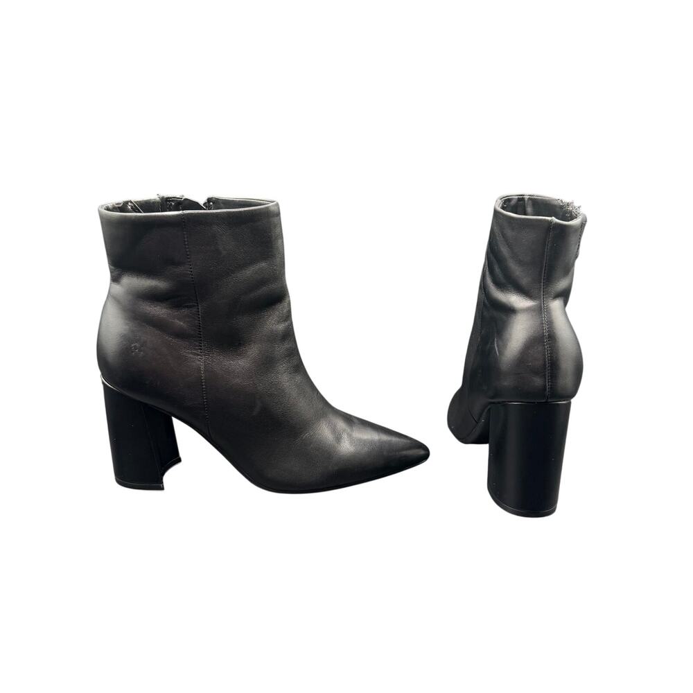 Marc Fisher Gaylen Black Leather Ankle Boots Block Heel 8M